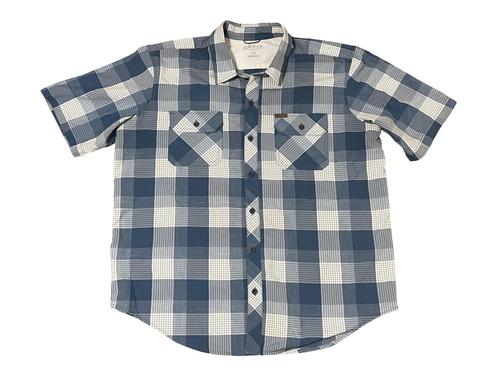 Orvis Shirt Mens Large Blue Plaid Short Sleeve Button Up Dual Pocket Casual